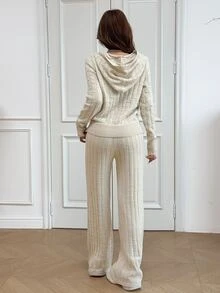 Feyla 女款騎士圖案長袖上衣與長褲休閒日常針織兩件套 - 杏色 - 查看 3