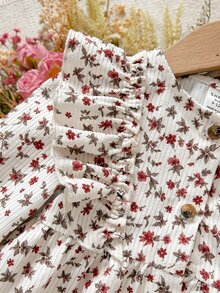 SHEIN 女嬰燈芯絨碎花荷葉邊荷葉袖洋裝 - 彩色 - 查看 3