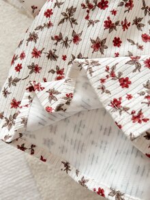 SHEIN 女嬰燈芯絨碎花荷葉邊荷葉袖洋裝 - 彩色 - 查看 5