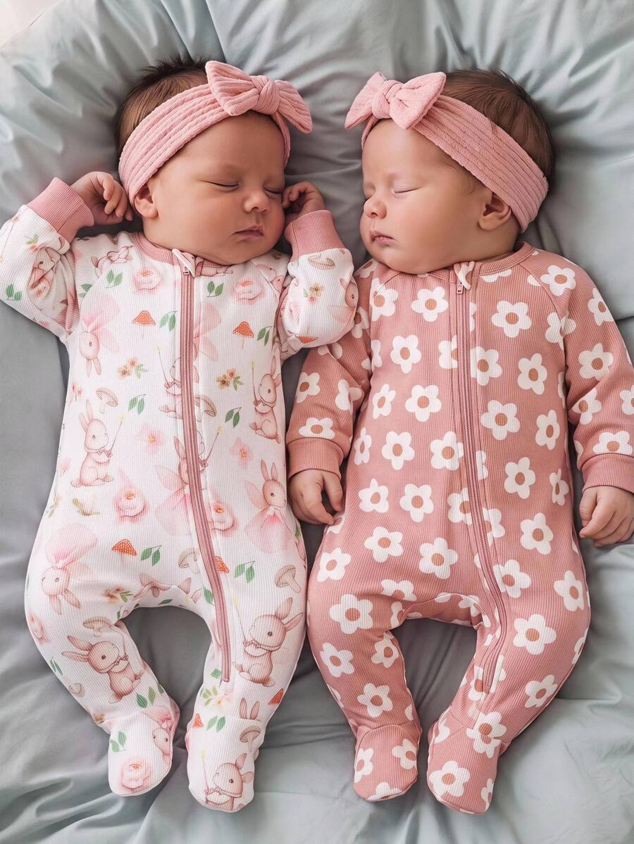 SHEIN Newborn Baby Boy Baby Girl Floral Pattern Knitted Soft Round Neck Long Sleeve And Autumn Pants 2pcs Pieces Set Suitable For Winter Soft Thick Fabric - Baby Pink - View 1