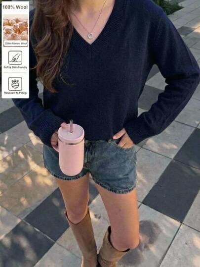 SHEIN Tween Girls Striped Colorblock Cable Knit V-Neck Lantern Sleeve Oversized Pullover Sweater, Suitable For Autumn/Winter And Outdoor Wear