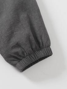 SHEIN 青少年女孩冬季抓絨長袖深灰色仿麂皮拉鍊連帽機能夾克，休閒街頭風，可愛素色，適合學校、大學、職業體驗日 - 綠色 - 查看 7