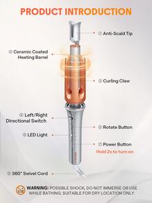 SHEGLAM HAIR It-Curl One-Touch Instant Curler,Automatic Curling Iron,32mm Auto Hair Curler With 3 Temperatures,Fast Heating & 2-Way Rotation,Automatic Shut-Off,Anti-Scald & Anti-Tangle Rotating Curling Wand,Touch Instant Curler For Hair Styling Self Spin Curling Iron - US A Type Plug(110-127V) - View 12