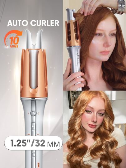 SHEGLAM HAIR مكواة تجعيد الشعر الفورية It-Curl One-Touch، مكواة تجعيد شعر أوتوماتيكية، مكواة تجعيد شعر أوتوماتيكية 32 مم بثلاث درجات حرارة، تسخين سريع ودوران ثنائي الاتجاه، إيقاف تشغيل تلقائي، عصا تجعيد دوارة مضادة للحروق والتشابك، مكواة تجعيد شعر فورية تعمل باللمس لتصفيف الشعر