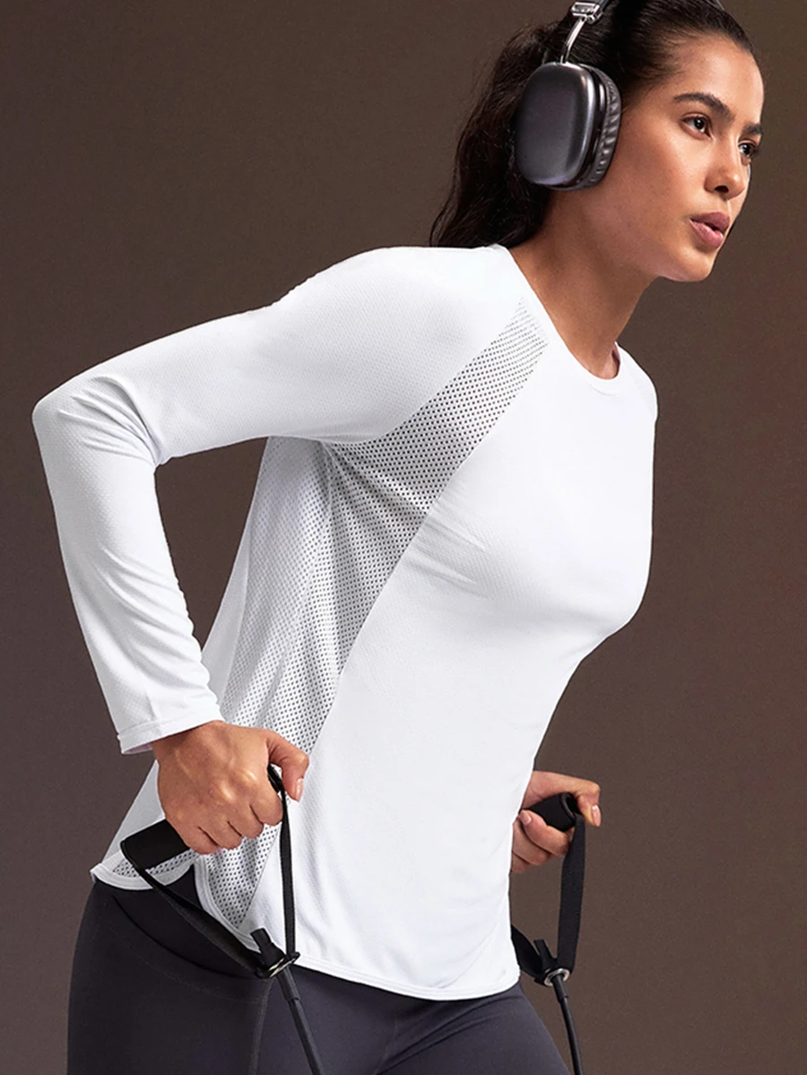 Powerista Women's Solid Color Round Neck Raglan Long Sleeve Sports T-Shirt - White - View 1