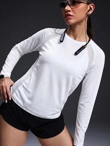 Powerista Women's Solid Color Round Neck Raglan Long Sleeve Sports T-Shirt - White - View 8