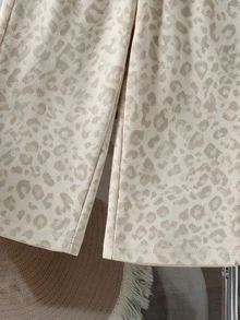 女童 2 件套時尚休閒豹紋仿皮革效果印花立領拉鍊長袖運動衫上衣與豹紋寬腿褲套裝，保暖內裡厚實柔軟面料，適合外出，秋冬款 - 彩色 - 查看 4