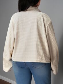 Veslaya Women Plus Size Casual & Elegant Short Jacket For Autumn Hiking,Solid Apricot Long Sleeve With Utility Pockets,Drawstring Hem Fall New Arrival Jacket - Apricot - View 2