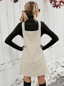 Pariaura Corduroy Solid Pinafore Dress Without Jumper - Apricot - View 2