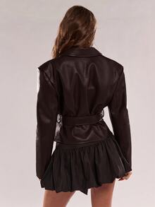 SHEIN BAE Women's Solid Color Waist Knot Fashion Versatile Daily Casual Jacket - Chocolate Brown - View 2