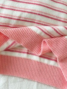 SHEIN Tween Girls' 2026 Autumn Winter New Sweaters, Pink Striped Knitted Pullover, Crew Neck & Long - Pink - View 6