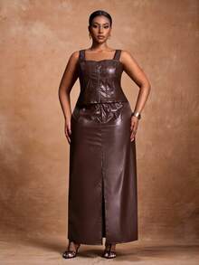 Veslaya Plus Size Women Solid Color Zipper Collar PU Leather Thick ...