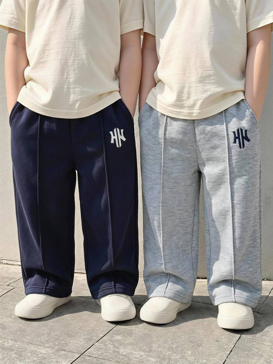 SHEIN Baby Boy Autumn/Winter 2pcs Thermal Lined Thickened Contrast Waistband Casual Versatile Sweatpants - Multicolor - View 1