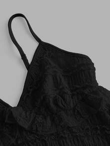 SHEIN ICON 女士休闲简约纯色提花面料吊带背心，夏季 - 黑色 - 查看 4