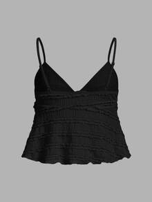 SHEIN ICON 女士休闲简约纯色提花面料吊带背心，夏季 - 黑色 - 查看 3