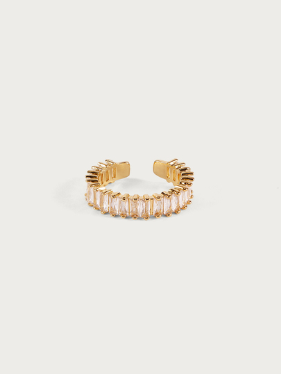 Glisma Anel de luxo em aço inoxidável com zircônias coloridas, modelo arco-íris, aberto e ajustável, banhado a ouro 18K, resistente ao desbotamento, perfeito para férias.