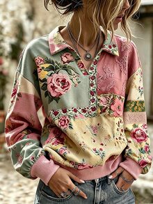 Selamara Women's Autumn Casual Street Style Slogan Print Drop Shoulder Long Sleeve Sweatshirt, Suitable For Multiple Occasions, Y2K Retro Style, Back To School Season Autumn/Winter - Multicolor - View 6