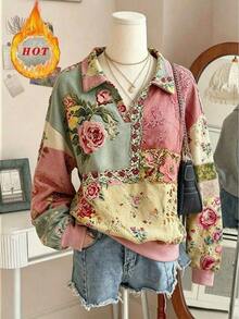 Selamara Women's Autumn Casual Street Style Slogan Print Drop Shoulder Long Sleeve Sweatshirt, Suitable For Multiple Occasions, Y2K Retro Style, Back To School Season Autumn/Winter - Multicolor - View 4