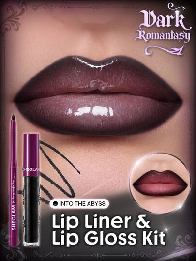 SHEGLAM Dark Romantasy Lip Liner + Lip Gloss Kit-Into The Abyss Brand Beauty Cosmetic Makeup For Women And Girls