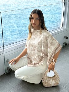 Aloruh Women's Spring/Summer Scoop Neck Scarf Blouse, Suitable For Vacation, Date Vacation, Beach, Seaside,Summer Top Beige Romantic - Multicolor - View 6