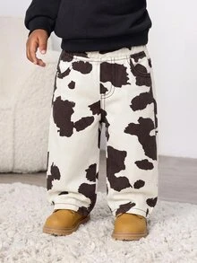 SHEIN Baby Boy Cow Print Denim Loose Fit Long Pants - Multicolor - View 3