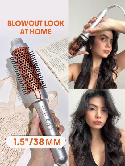 SHEGLAM HAIR Brosse chauffante It-Curl, brosse à boucler de 38 mm, brosse chauffante volumisante, volume des racines et boucles souples, brosse lissante ionique, dents de peigne composites améliorées, fonction ionique négative, 2 niveaux de température, soin des cheveux sans les abîmer, brosse chauffante ronde idéale pour les salons de coiffure