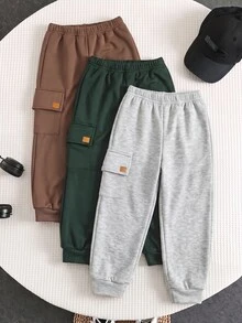 SHEIN 3件組小男孩秋冬休閒百搭保暖內裡鬆緊腰運動長褲兒童慢跑褲多件裝 - 彩色 - 查看 1