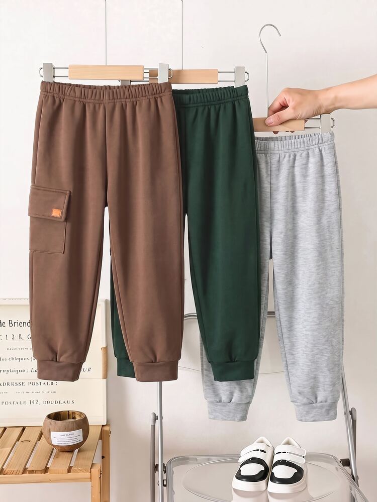 SHEIN 3pcs Young Boy Autumn/Winter Casual Versatile Thermal Lined Elastic Waist Sweatpants Kids Joggers All-Match Multi-Pack - Multicolor - View 2
