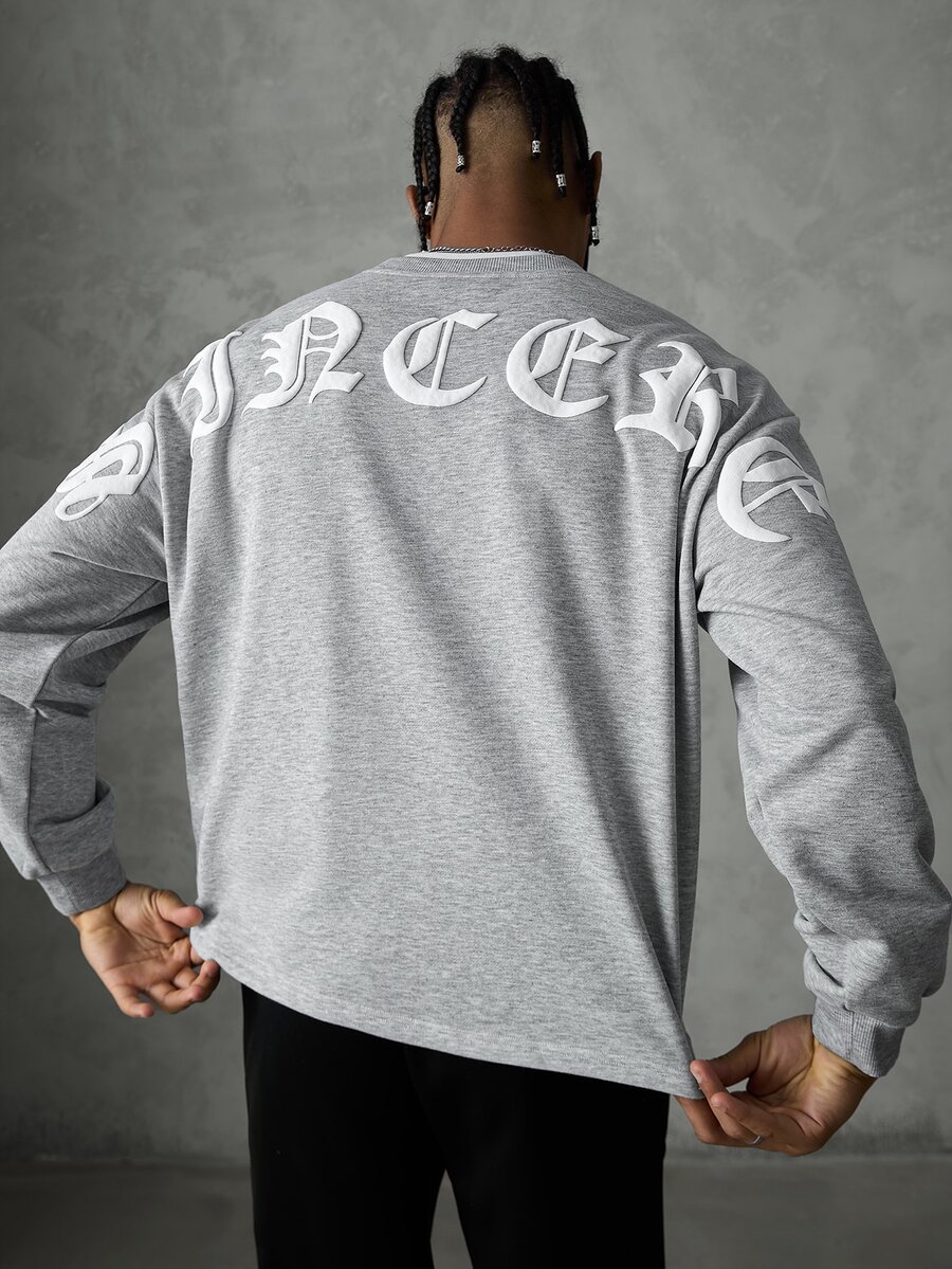 SLATEMANN Men's Letter Graphic Casual Daily Long Sleeve Sweatshirt - Grey - View 1