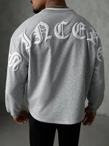 SLATEMANN Men's Letter Graphic Casual Daily Long Sleeve Sweatshirt - Grey - View 4