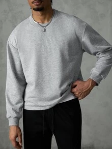SLATEMANN Men's Letter Graphic Casual Daily Long Sleeve Sweatshirt - Grey - View 3