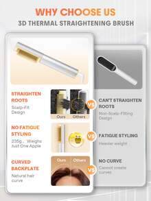 SHEGLAM HAIR Sleek Chic 3D Thermal Straightening Brush,24K Gold Hair Straightener Brush With Negative Ionic,24K Glow Straight Hair Comb With 3D Anti-Scald Design & 5 Temp Selection,5Min Quick Straightening,60S Fast Heat-Up & 30Min Minutes Auto-Off,24KK Hair Straightening & Curling Comb 2 In 1,Detangles Hair Easily For Home Salo Makeup Holiday Accerssories Pink Comb Autumn - Silver - View 7