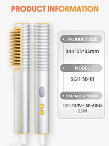 SHEGLAM HAIR Sleek Chic 3D Thermal Straightening Brush,24K Gold Hair Straightener Brush With Negative Ionic,24K Glow Straight Hair Comb With 3D Anti-Scald Design & 5 Temp Selection,5Min Quick Straightening,60S Fast Heat-Up & 30Min Minutes Auto-Off,24KK Hair Straightening & Curling Comb 2 In 1,Detangles Hair Easily For Home Salo Makeup Holiday Accerssories Pink Comb Autumn - Silver - View 11