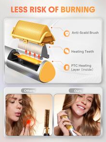 SHEGLAM HAIR Sleek Chic 3D Thermal Straightening Brush,24K Gold Hair Straightener Brush With Negative Ionic,24K Glow Straight Hair Comb With 3D Anti-Scald Design & 5 Temp Selection,5Min Quick Straightening,60S Fast Heat-Up & 30Min Minutes Auto-Off,24KK Hair Straightening & Curling Comb 2 In 1,Detangles Hair Easily For Home Salo Makeup Holiday Accerssories Pink Comb Autumn - Silver - View 6