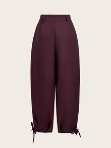 Trelyra Women's Casual Comfortable Commute Lazy Versatile Pleated Design Jogger Pants Regular Long Pants - Burgundy - View 8