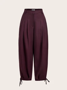 Trelyra Women's Casual Comfortable Commute Lazy Versatile Pleated Design Jogger Pants Regular Long Pants - Burgundy - View 7