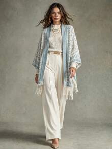 Trelyra Women's Luxury Paisley Flower Tassel Hem Cardigan - White - View 3