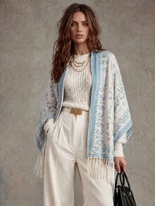 Trelyra Women's Luxury Paisley Flower Tassel Hem Cardigan - White - View 6