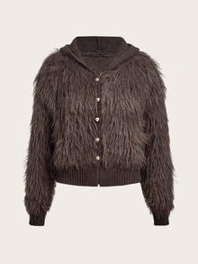 Trelyra Autumn/Winter New Old Money Style Faux Mink Fur Hooded Cardigan Sweater, Commuter Versatile - Coffee Brown - View 6
