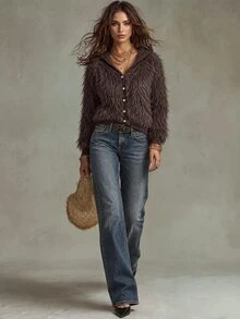 Trelyra Autumn/Winter New Old Money Style Faux Mink Fur Hooded Cardigan Sweater, Commuter Versatile - Coffee Brown - View 5