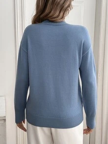 Breezaya Women's Autumn/Winter Vacation Casual Wrap Tassel Pullover Long Sleeve Knit Sweater - Blue - View 2