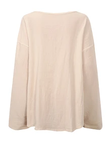 Selamara Plus Size Women's Round Neck Long Sleeve Solid Color Button Casual Comfortable Top - Apricot - View 2