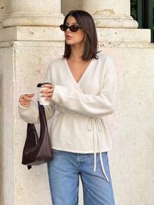 Siren Gaze Autumn/Winter New Solid Color Loose Tie Knit Cardigan Casual - Apricot - View 6