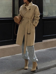 Allurite Classic French Commuter Office Drawstring Khaki Utility Trench Coat Teachers' Day Autumn French Classic - Khaki - View 6