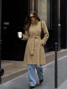 Allurite Classic French Commuter Office Drawstring Khaki Utility Trench Coat Teachers' Day Autumn French Classic - Khaki - View 8