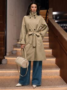 Allurite Classic French Commuter Office Drawstring Khaki Utility Trench Coat Teachers' Day Autumn French Classic - Khaki - View 5
