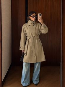 Allurite Classic French Commuter Office Drawstring Khaki Utility Trench Coat Teachers' Day Autumn French Classic - Khaki - View 7