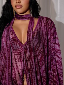 Rustia Fashionable Printed Elegant Women's V-Neck Long Cocoon-Shaped Blouse - Purple - View 4
