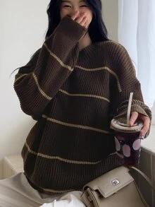 DAZY Women's Striped Loose Fit Crew Neck Casual Sweater Winter Long Sleeve Tops - Multicolor - View 6