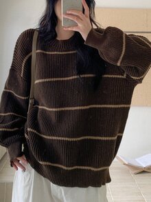 DAZY Women's Striped Loose Fit Crew Neck Casual Sweater Winter Long Sleeve Tops - Multicolor - View 3
